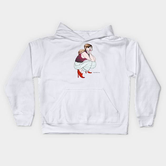 Woman squatting in heels : Kids Hoodie by Annie Pom Freitag